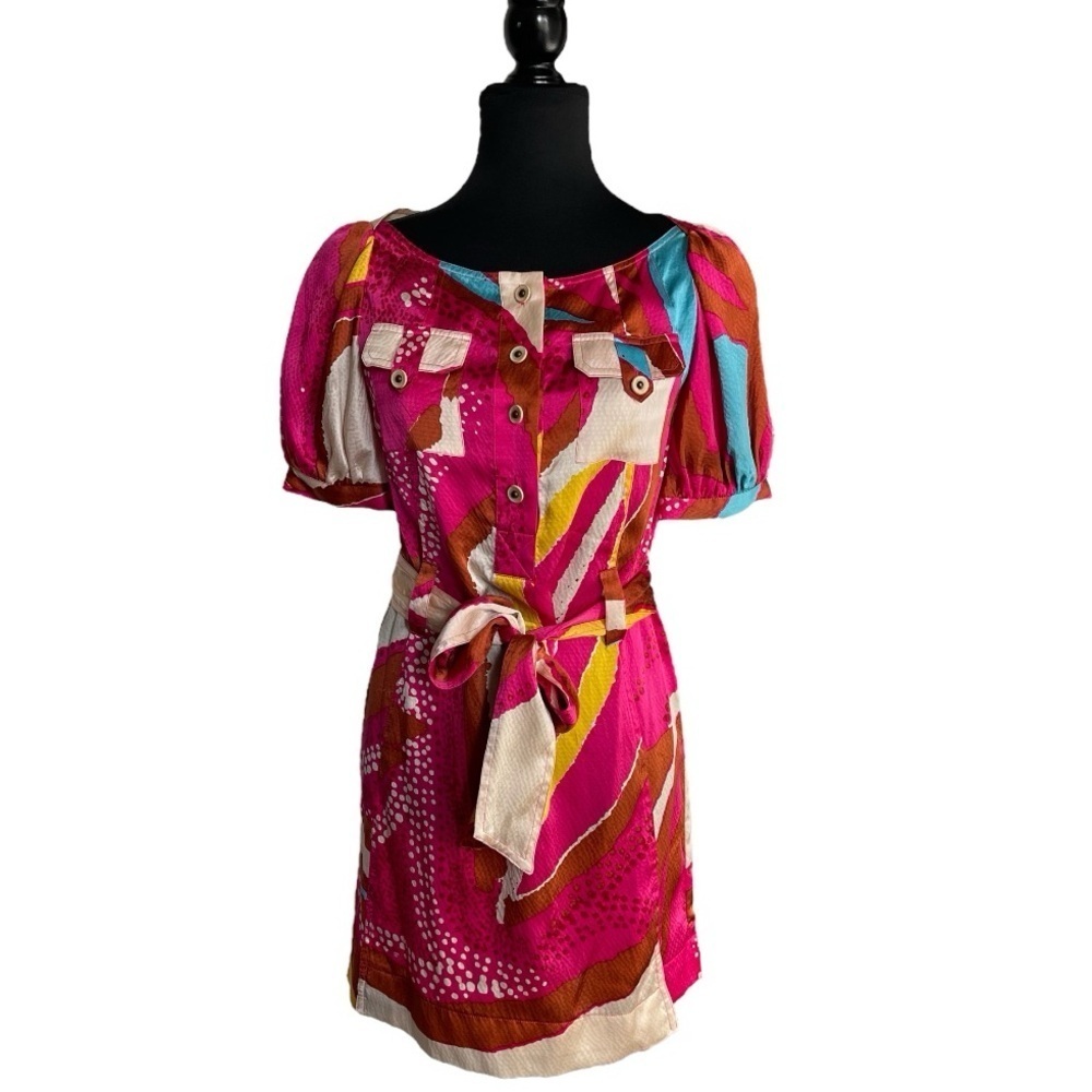 Diane von Furstenberg Margot Silk Mini Dress Pink Abstract Belted | Size 0